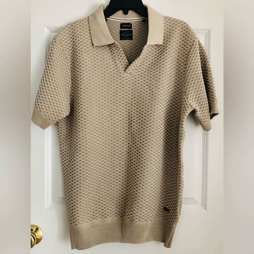 BUFALO DAVID BITTON KNIT PULLON TSHIRT TEXTURED COLLARED NECK SIZE LARGE POLO